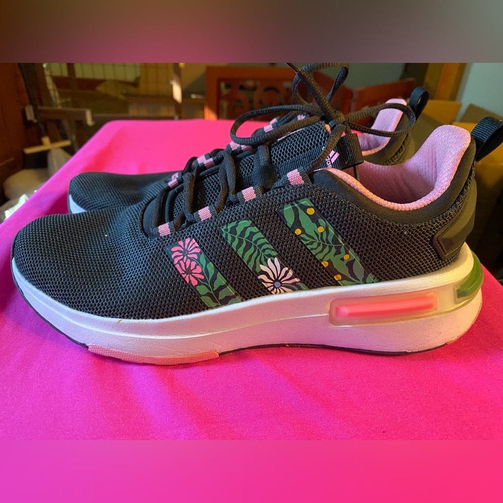Adidas Black and Pink Floral Sneakers